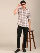 slim fit check shirt for men dobby cotton dusty rose flashyn