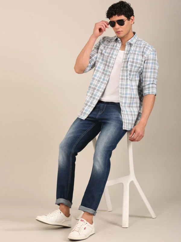 slim fit check shirt for men powder blue
