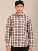 men’s brown check slim fit shirt front