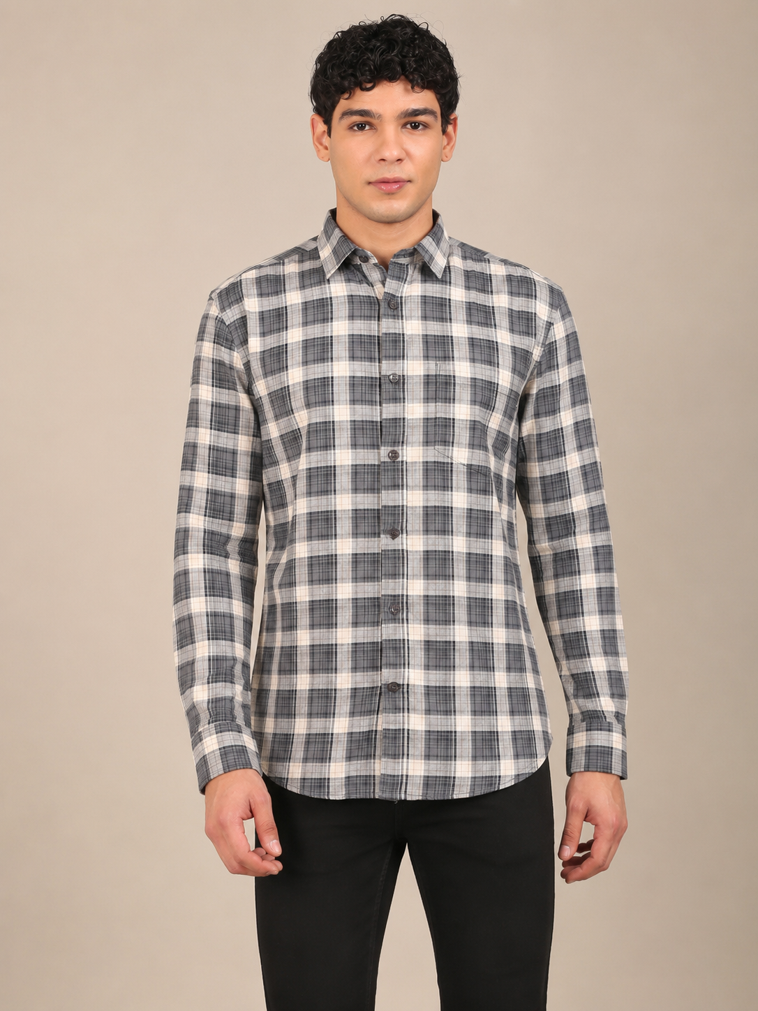 charcoal grey check shirt for men