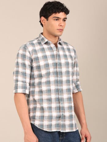 dusty teal blue check shirt for men-Angle