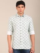 Men’s sagegreen geometric print slim fit shirt with full sleeves - front1
