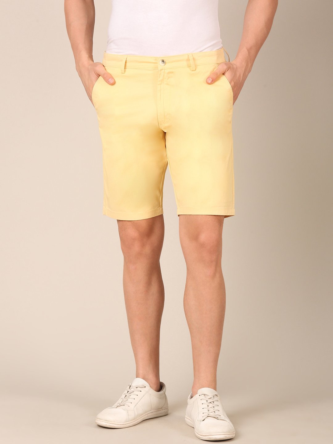 Model wearing Desert Stone Smart Fit shorts for men front