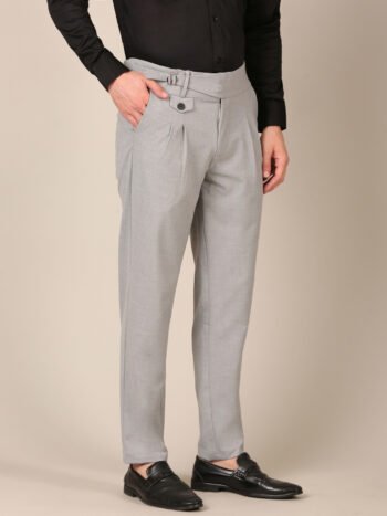 Men wearing light grey stretch Gurkha trousers side2