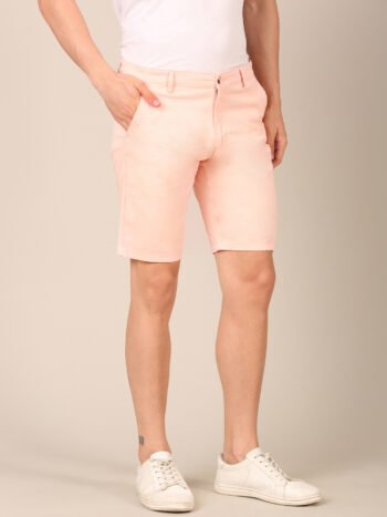 Model wearing Rose Dust Smart Fit shorts for men side1
